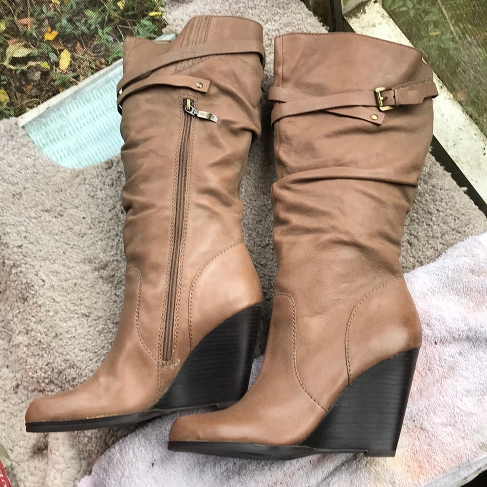 Guess Boots Taupe Tan Genuine Leather Knee High 10